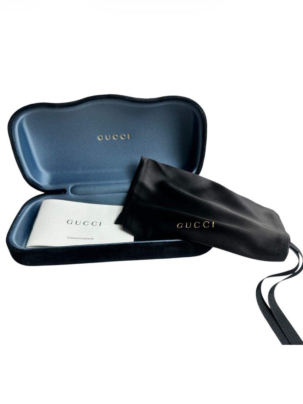 Gucci Black Velvet Eyewear Case with Drawstring Pouch